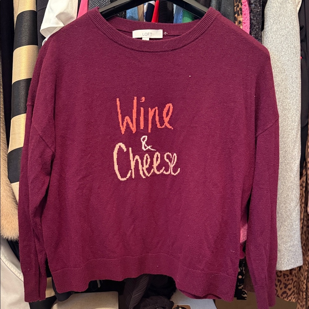 LOFT Wine & Cheese Knit Sweatshirt - Deep Wine